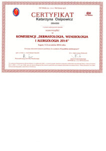 certyfikaty dermatologia i wenerologia katarzyna osipowicz str01