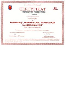 certyfikaty dermatologia i wenerologia katarzyna osipowicz str01