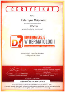 certyfikaty dermatologia katarzyna osipowicz str01