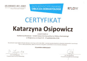 certyfikaty dermatologia katarzyna osipowicz str12