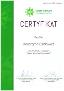certyfikaty dermatologia katarzyna osipowicz str13