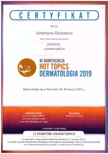 certyfikaty dermatologia katarzyna osipowicz str20
