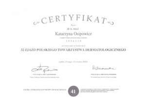 certyfikaty dermatologia katarzyna osipowicz str23