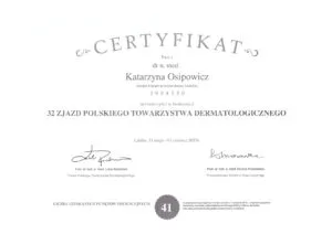 certyfikaty dermatologia katarzyna osipowicz str23