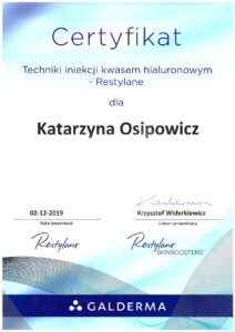 certyfikaty medycyna estetyczna katarzyna osipowicz str20