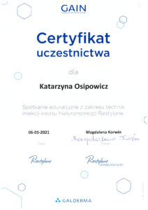 certyfikaty medycyna estetyczna katarzyna osipowicz str23