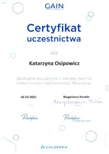 certyfikaty medycyna estetyczna katarzyna osipowicz str23