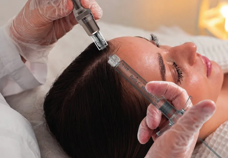 Mikronakłuwanie skóry głowy urządzeniem R.PEN podczas zabiegu Retix C Hairbooster (zdjęcie producenta)